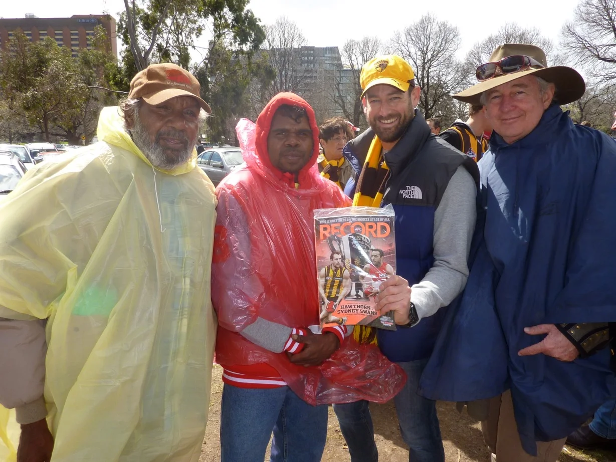 L to R Sid Anderson and Mathew Brown Papunya), Tim Butcher (RMIT) and Blair McFarland from CAYLUS
