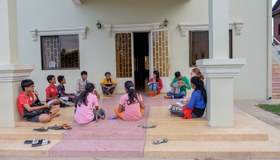 Circle up for tonight class on the steps of Fathers House.