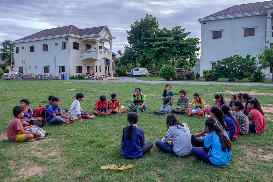 Although we have classrooms for teaching when the weather permits some teachers like to teach outside in the cool evening air. Student love this concept too.