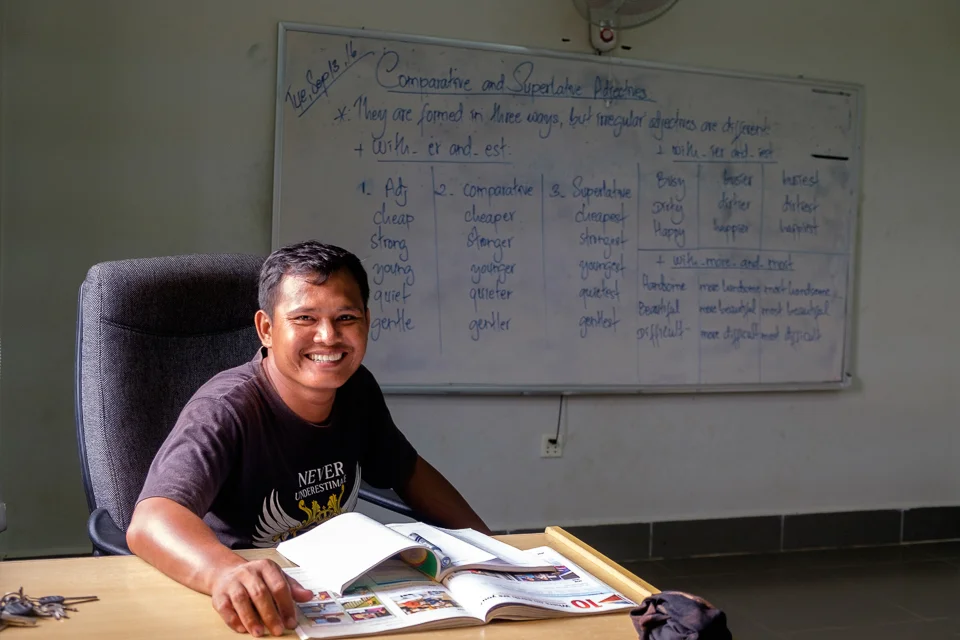 Teacher Pheaktra teaches our highest level English classes.