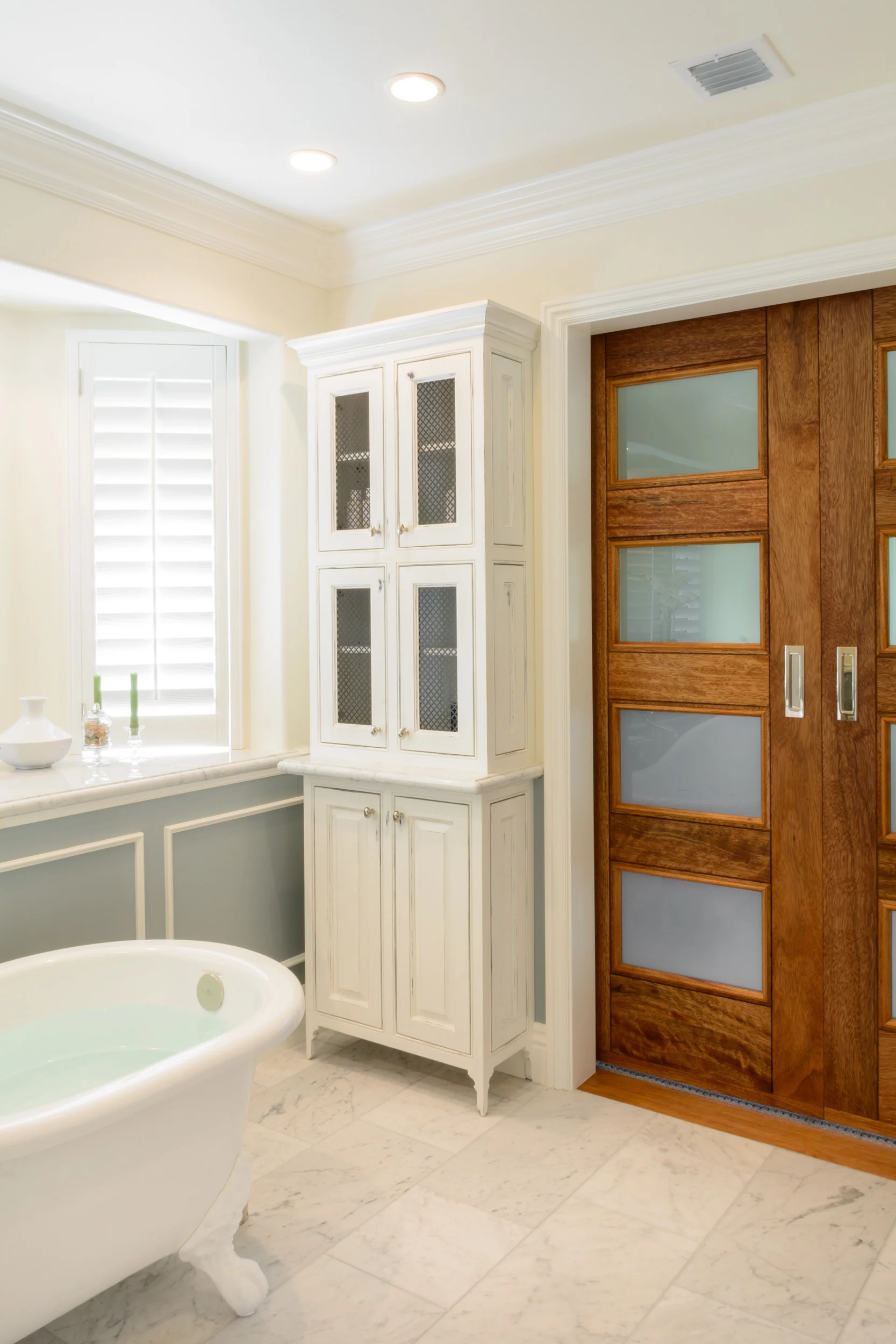 Distressed white bathroom cabinets