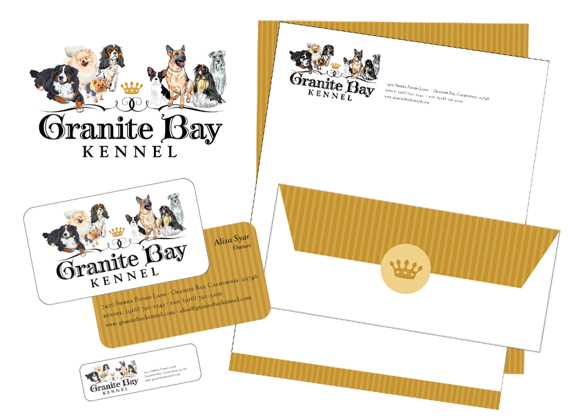  Complete identity package for Granite Bay Kennels includes stationary, envelope, business cards, labels and seals. 