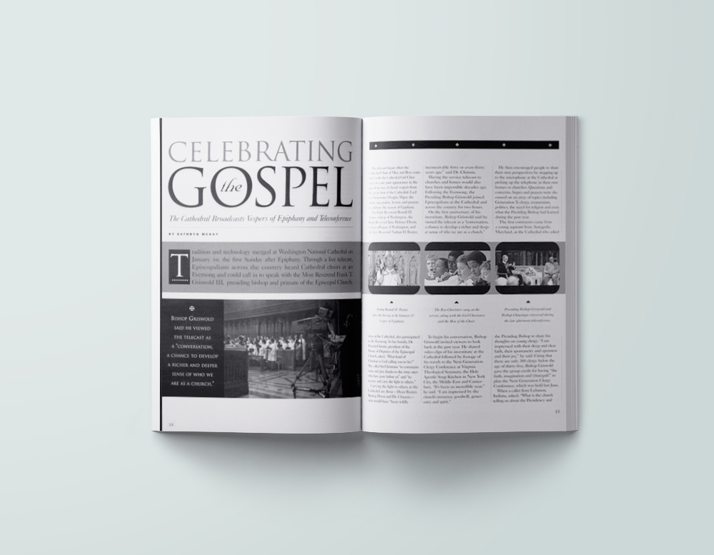 Inside spread of Cathedral Age magazine .