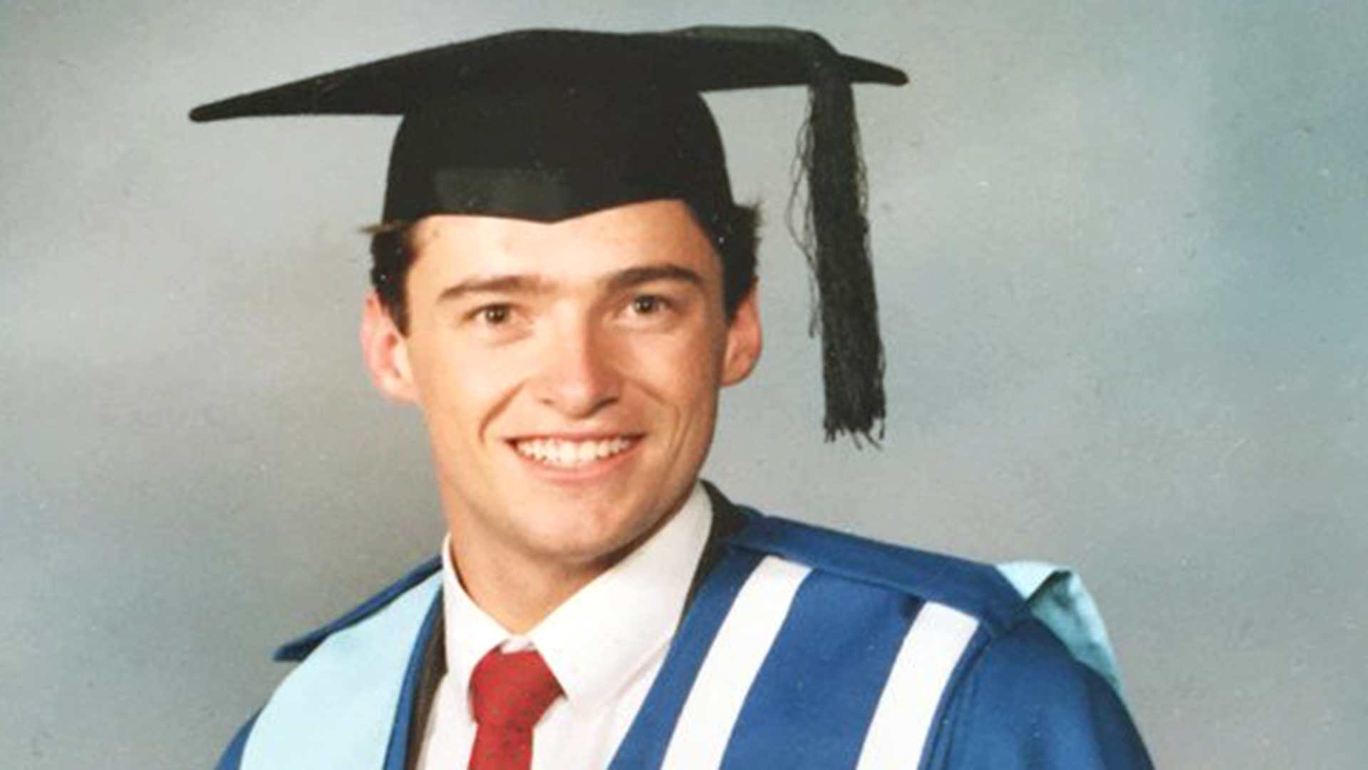 Hugh Jackman's tbt tweet of his graduation photo.