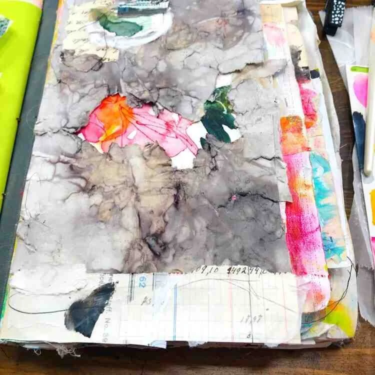 Mixed media art journal page with eco papers