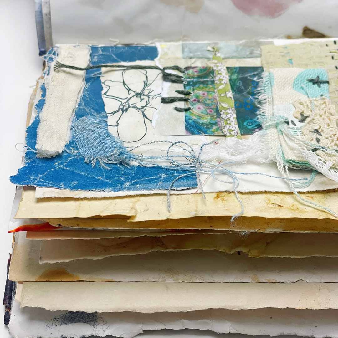 Hand stitching in art journaling video DEMO 