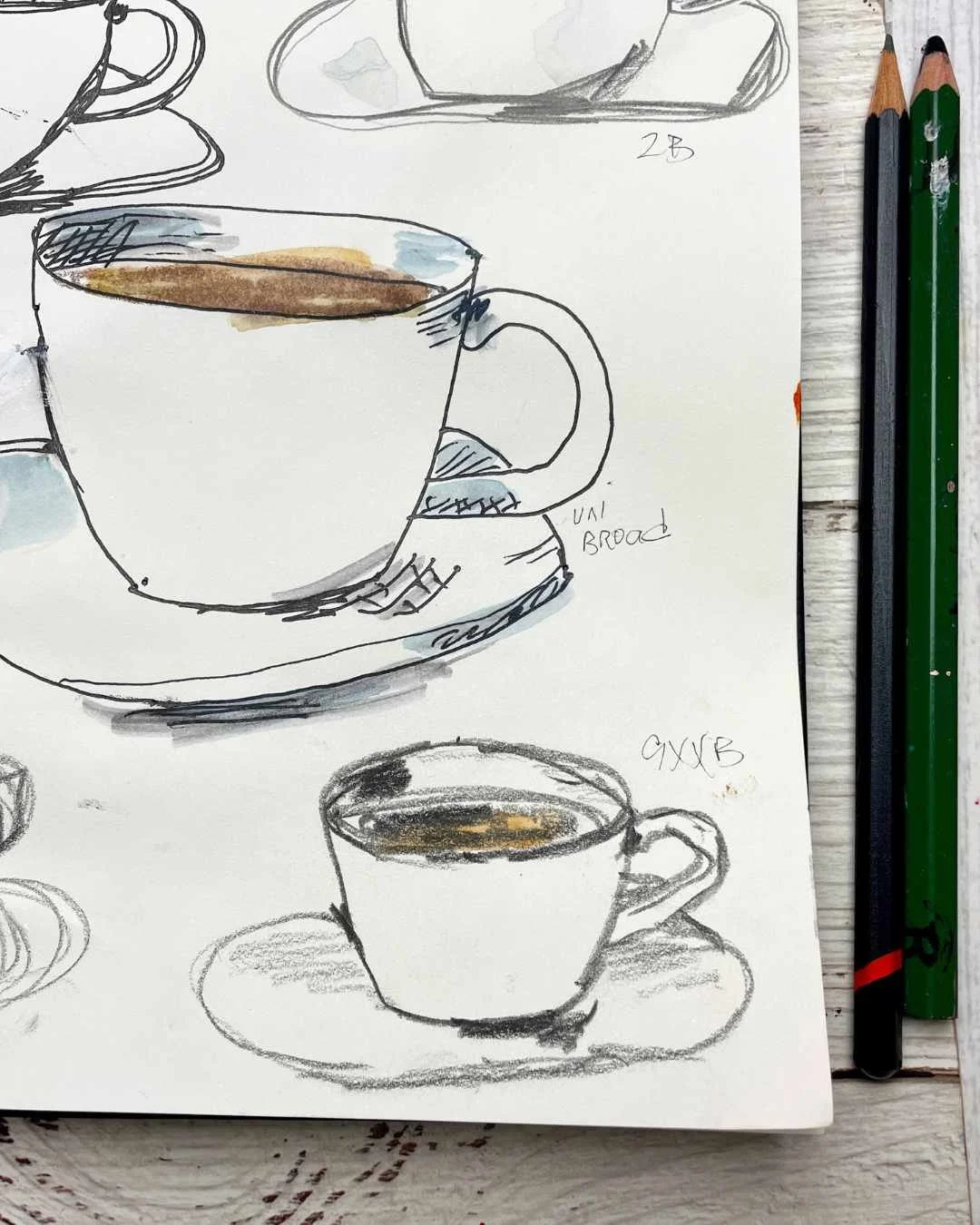 Sketching Everyday Objects: Coffee Cup Studies in a Sketchbook