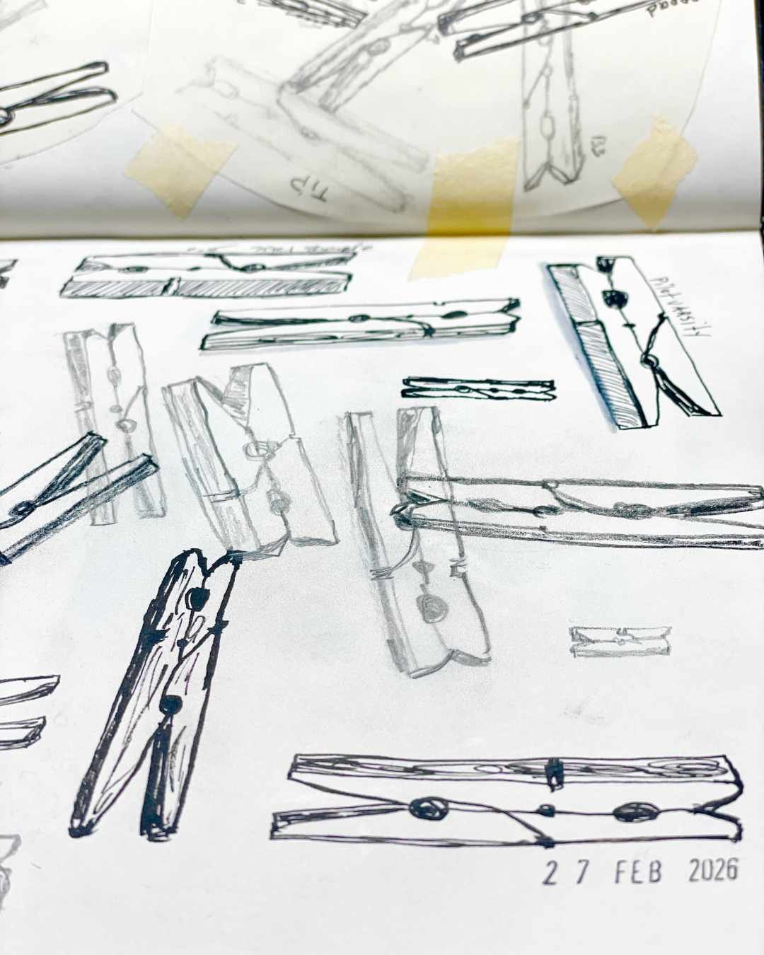 Clothespin Sketch Studies Using Different Pens and Pencils