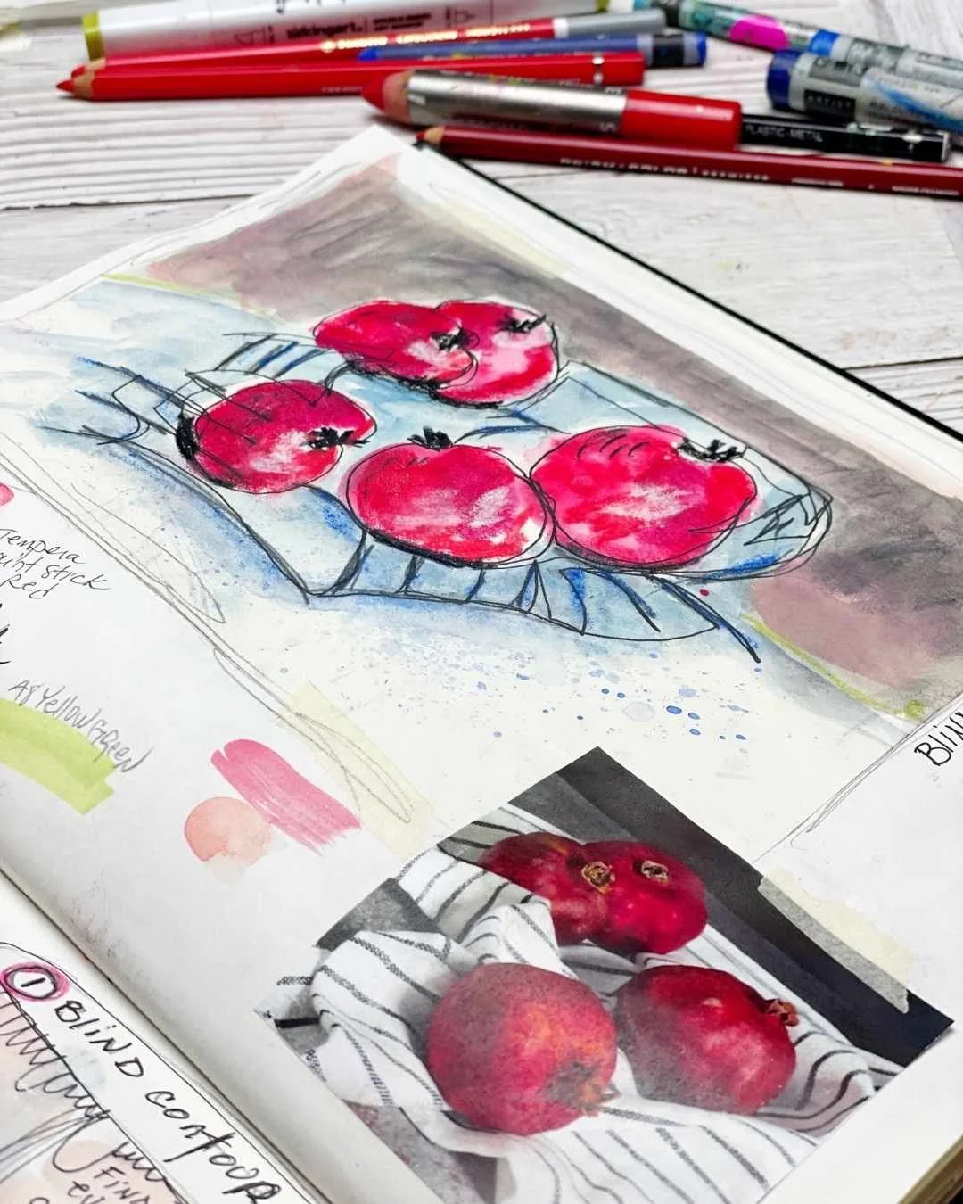 Pomegranate Sketch Study with Blind Contour Drawing