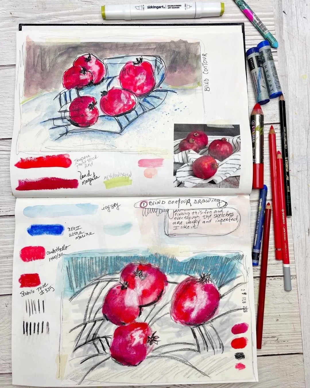 Pomegranate Sketch Study with Blind Contour Drawing