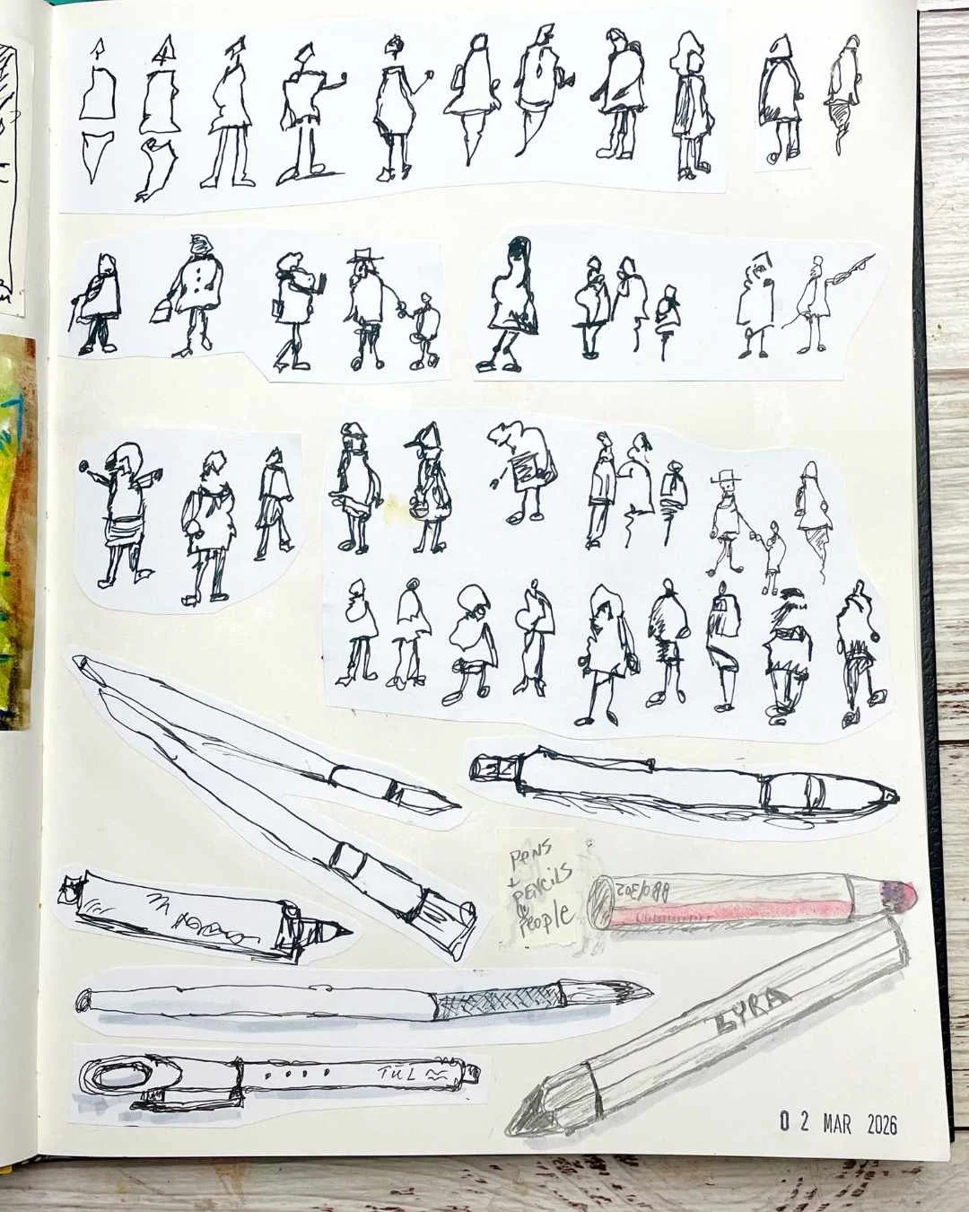 Quick Gesture Sketches of People, Pens, and Pencils