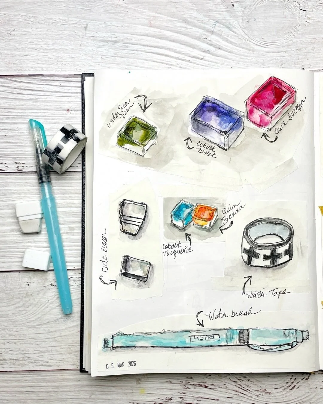 Today&rsquo;s sketches came straight from my worktable &mdash; a cute eraser, washi tape, and my trusty water brush. Funny how everyday tools become interesting once you slow down and really look. 🎨

Day 12: 100 Days of Creative Drifting: a Sketchin