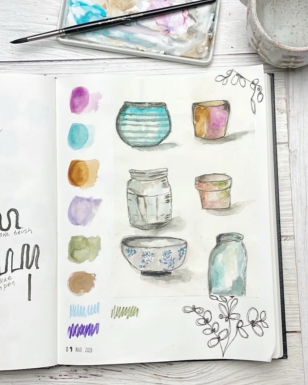 Some sketches of simple containers and jars painted with watercolor and pencils.🫙 🎨

Day 14: 100 Days of Creative Drifting: a Sketching Practice #the100dayproject