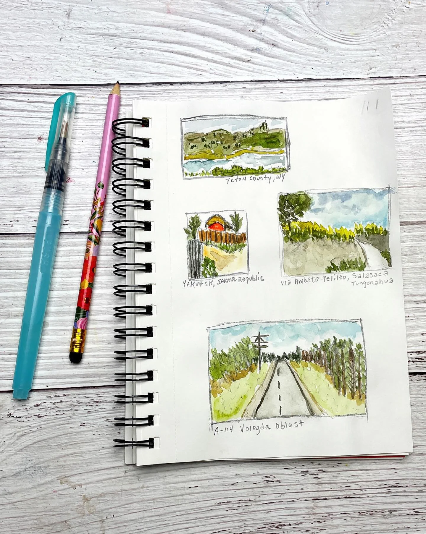 Landscape thumbnails using MapCrunch for reference photos. 
⠀⠀⠀⠀⠀⠀⠀⠀⠀
Still working on perspective which is quite challenging. 😊

Day 22: 100 Days of Creative Drifting: a Sketching Practice #dothe100dayproject