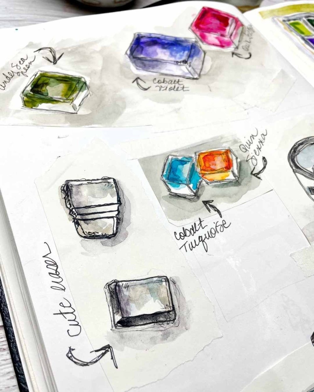 Sketchbook Page With Color Tests And Simple Object Drawings