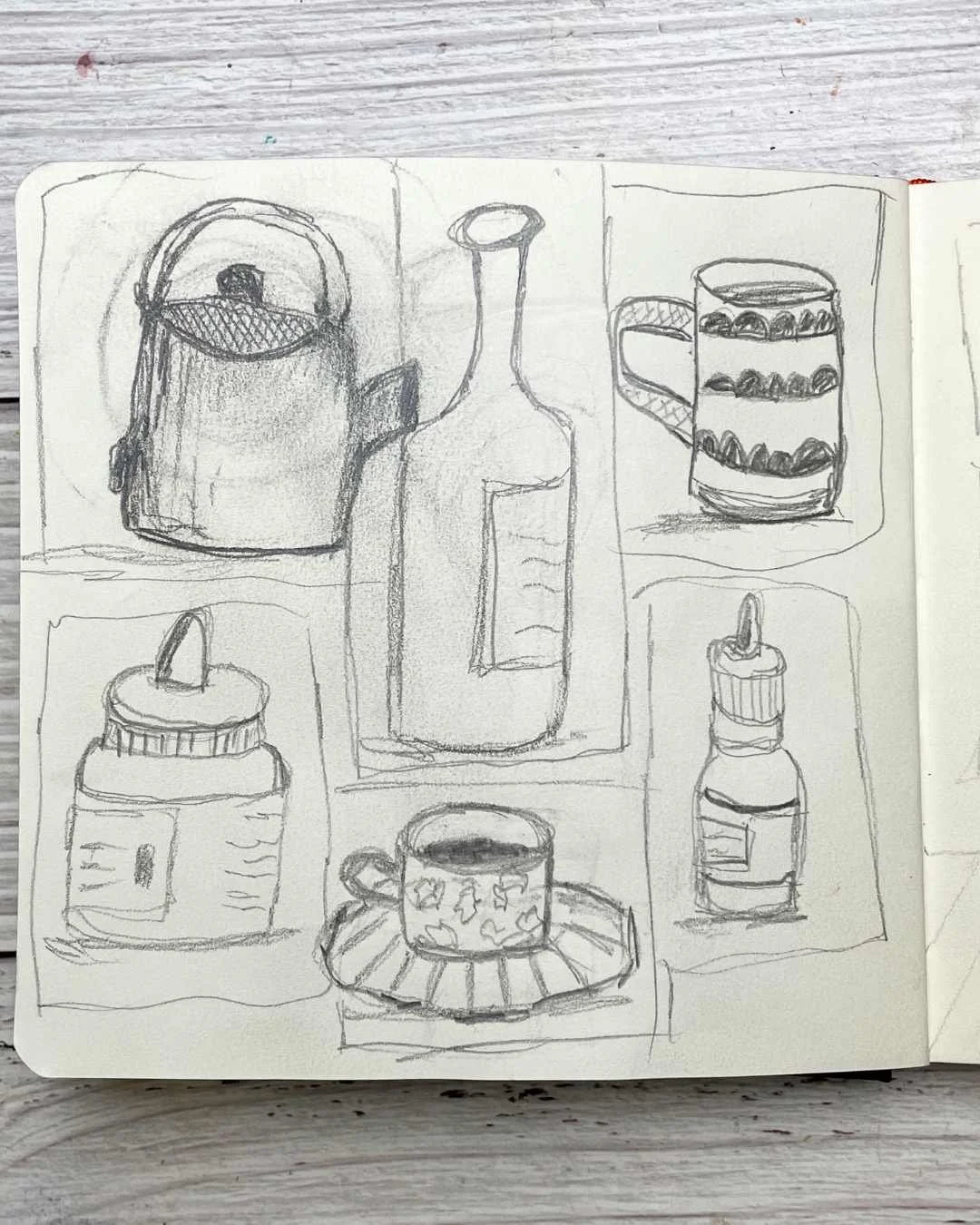 Day 24 Teapot and Cup Sketches in Pencil Study