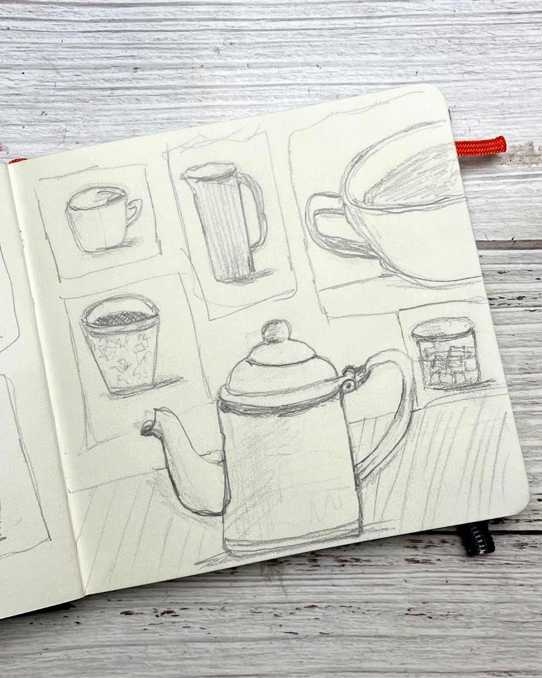Day 25 Bottle, Mug, and Teacup Pencil Sketch Studies