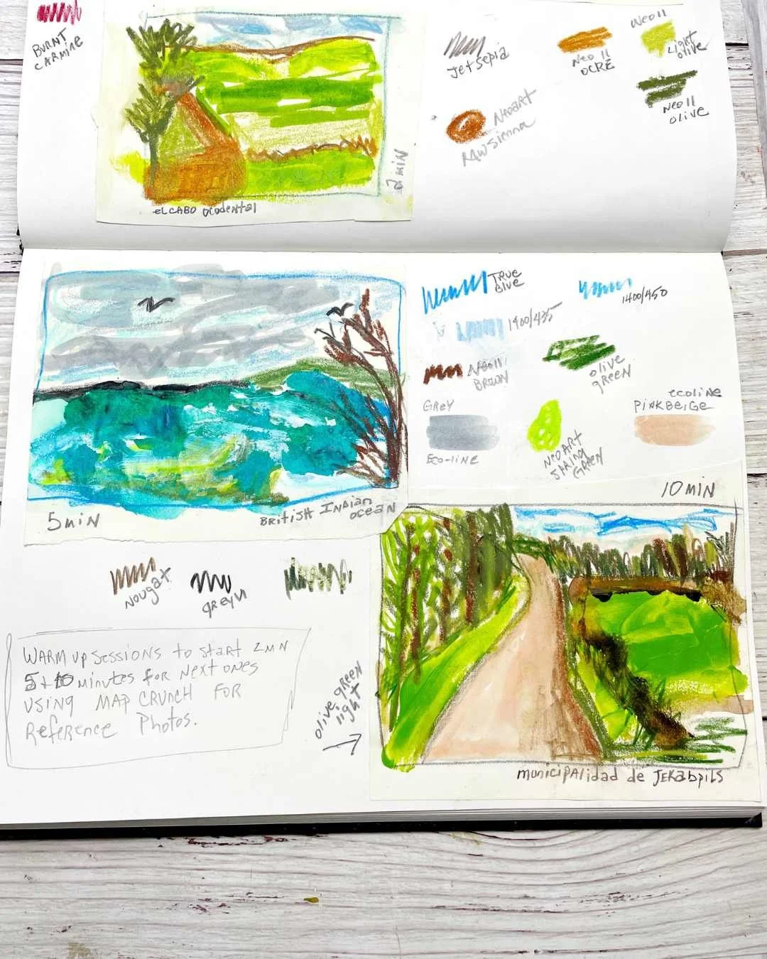 Day 27 Quick Landscape Sketches with Crayon and Pencil