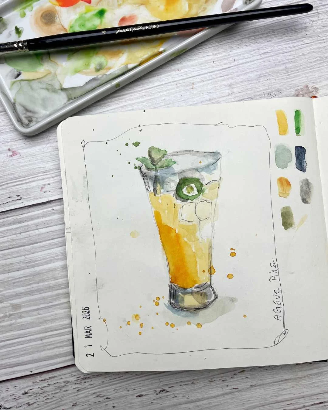 Day 28 Agua de Piña Watercolor Drink Sketch