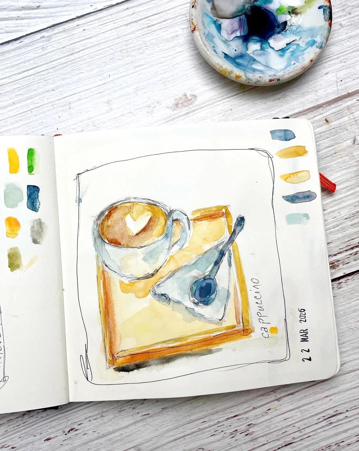 Day 29: Cappuccino on a tray with a napkin and spoon - Working through a new class with @amystewart on Skillshare.  She does a brilliant job explaining and working us through the process. ☕️

100 Days of Creative Drifting: a Sketching Practice #dothe