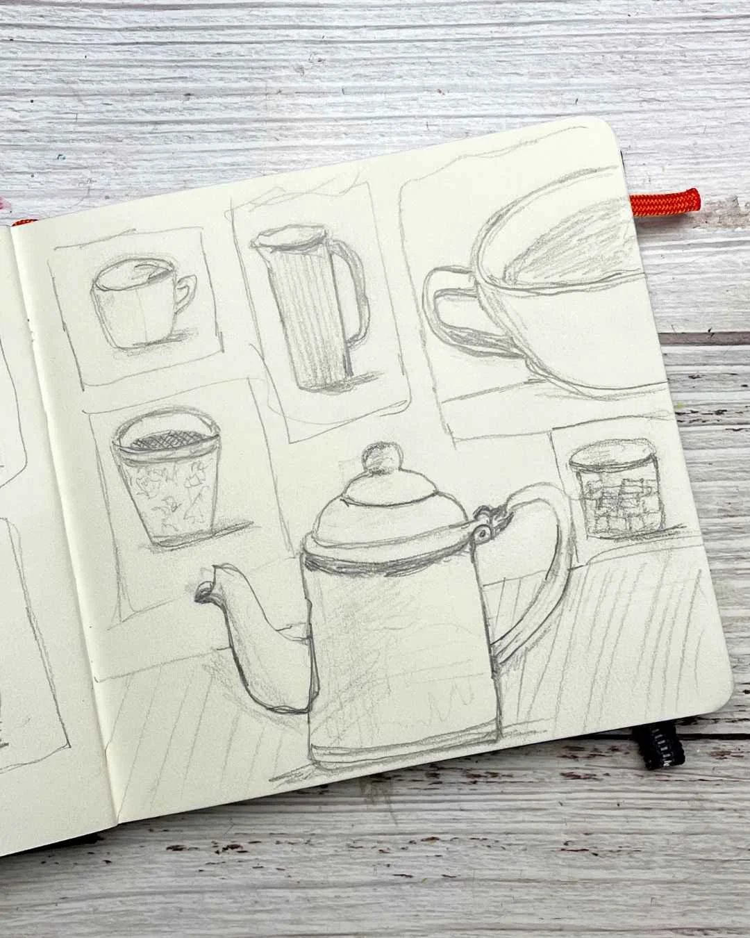Day 24 Teapot and Cup Sketches in Pencil Study