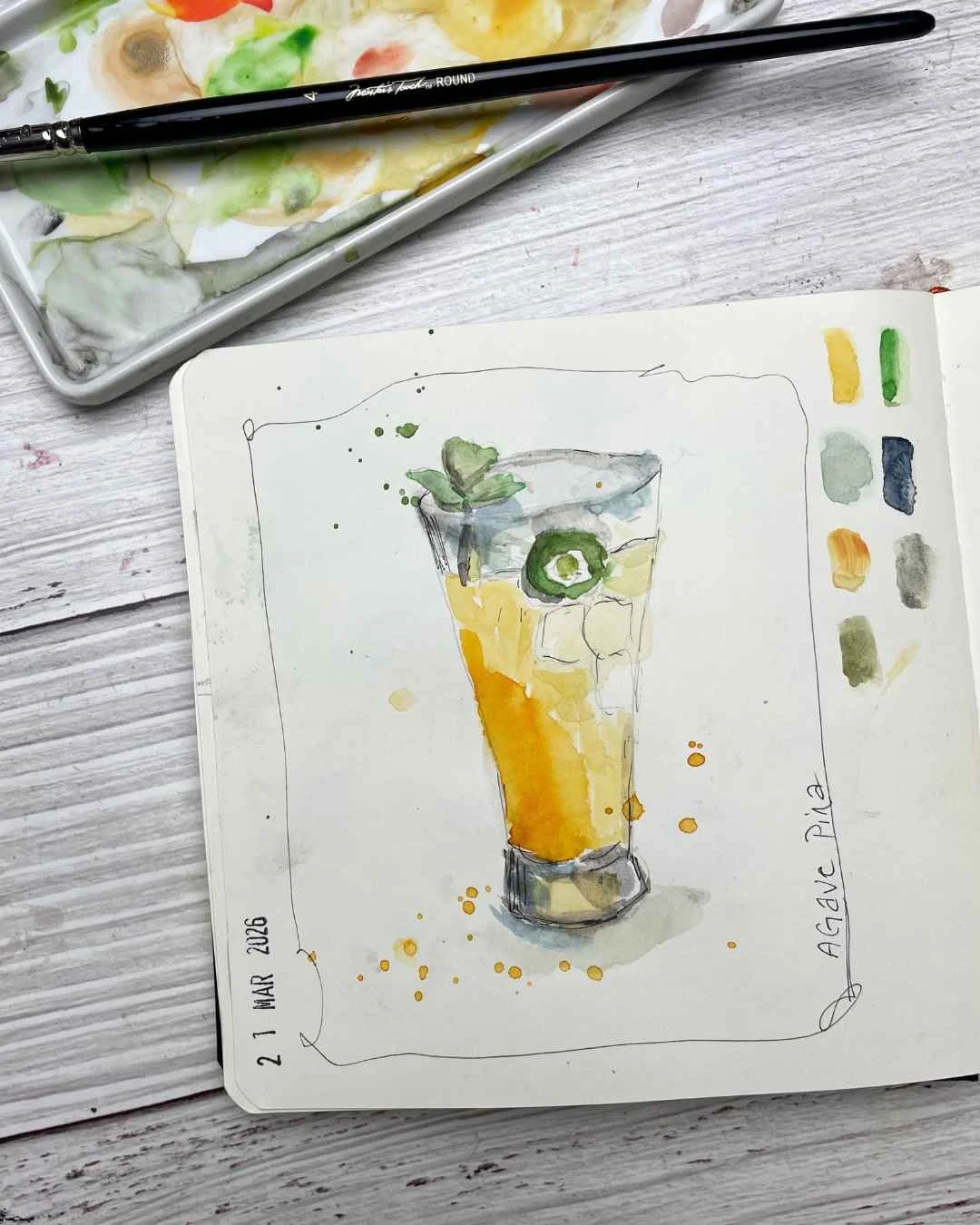 Day 28 Agua de Piña Watercolor Drink Sketch
