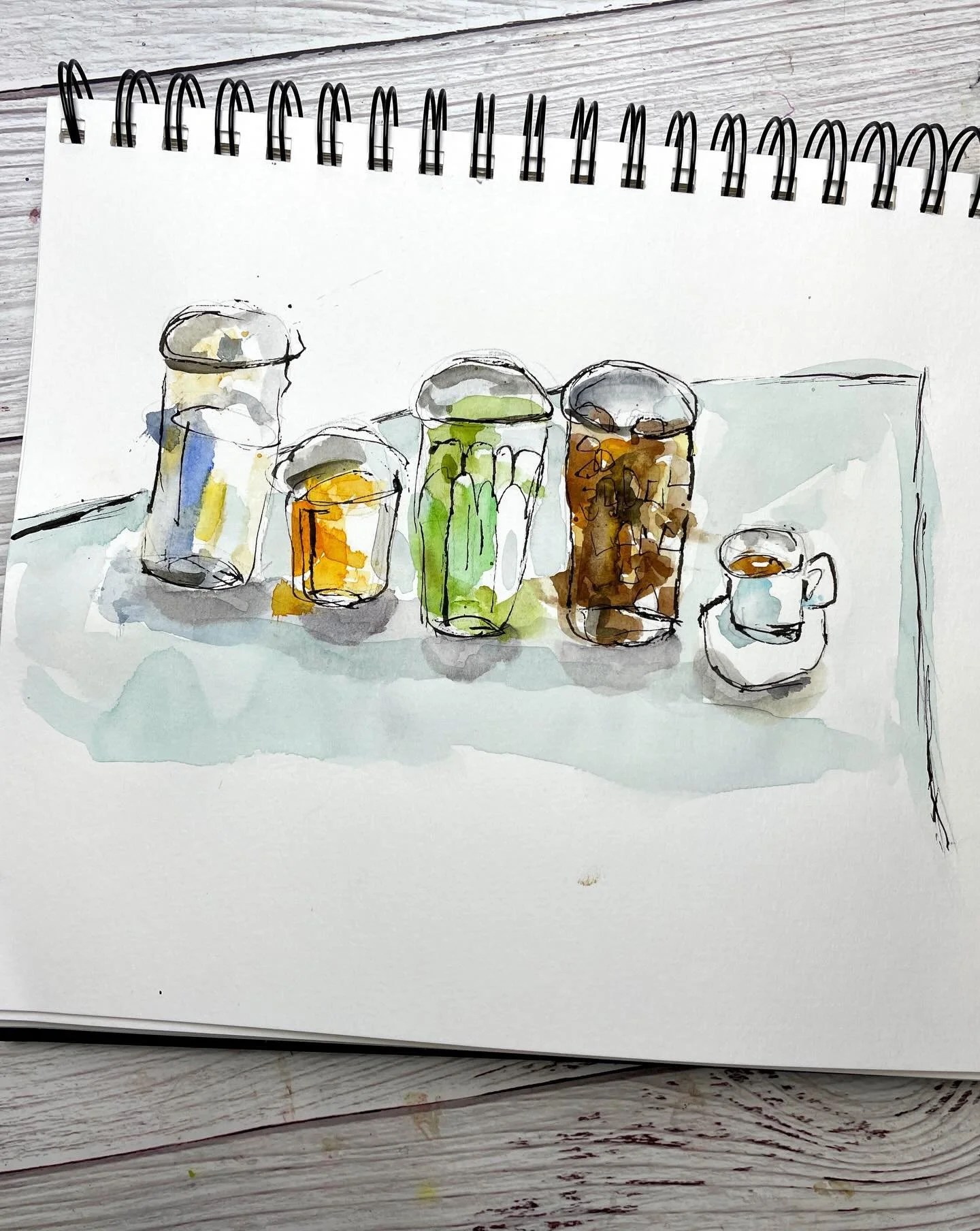 Cups and glasses with pencil, pens and watercolor - Day 41

Embracing the messy lines and loving it. My new Sailor Fude De Mannen Fountain Pen (with a Nib Angle 55 Degrees) is a dream. 🖋️❤️

100 Days of Creative Drifting: a Sketching Practice #dothe