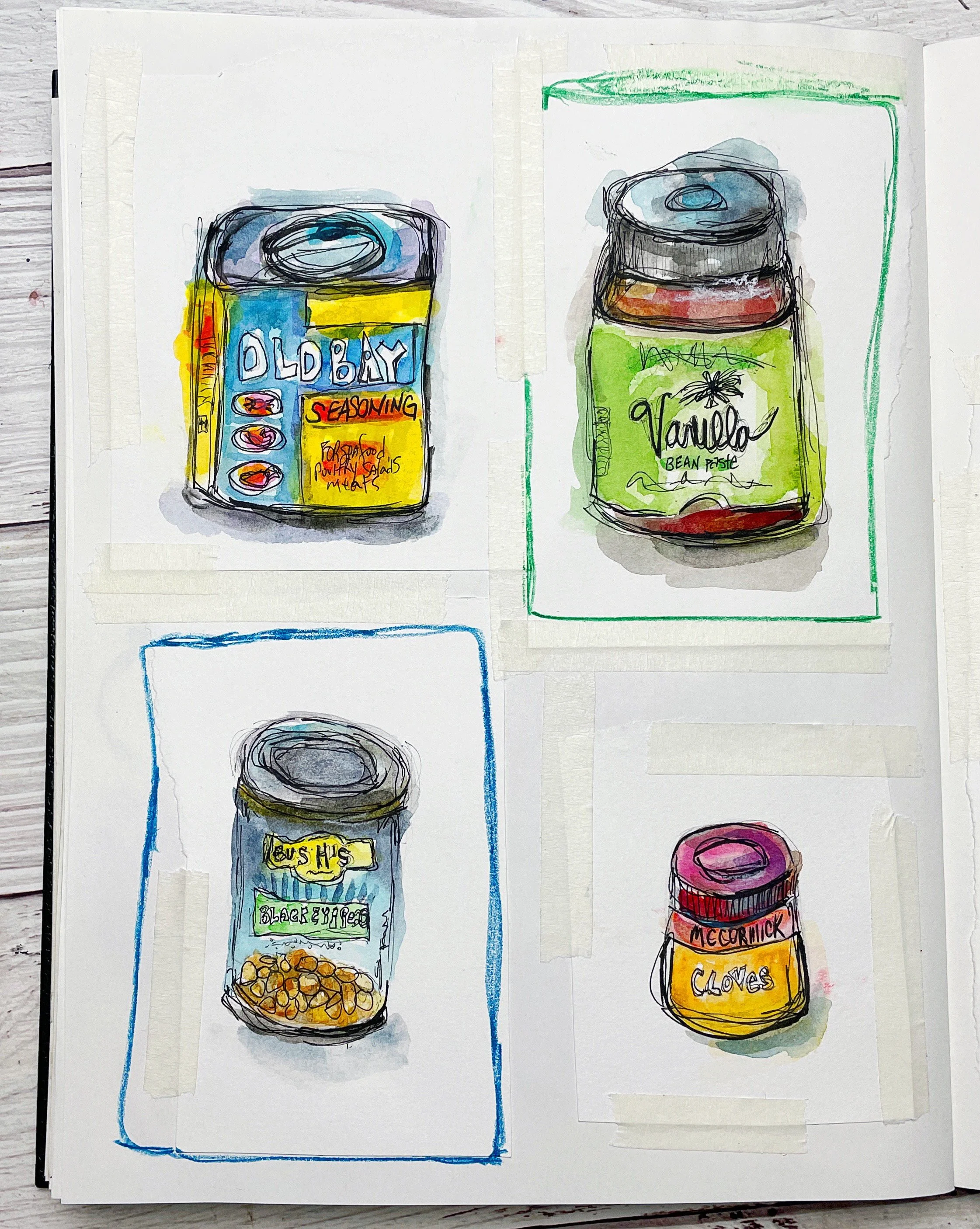 Spice Jar Sketches with Watercolor and Ink Food Illustration