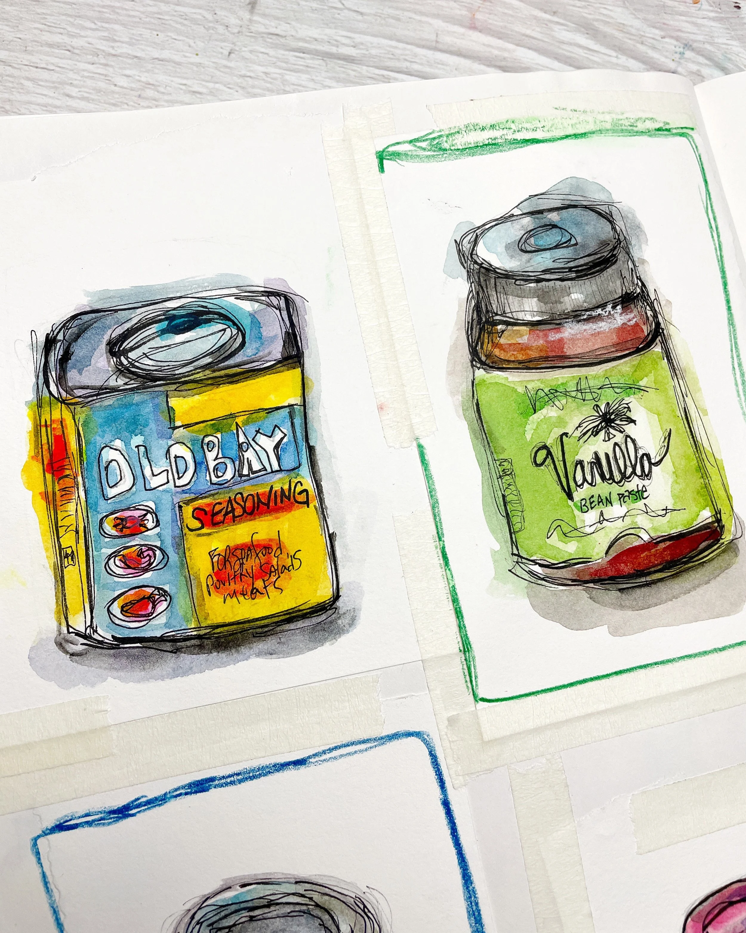 Vanilla Jar Watercolor Sketch with Loose Ink Lines