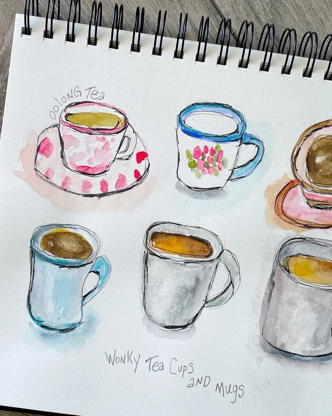 Wonky tea cups and mugs.  During vacation I was only able to take a little time to &ldquo;sketch&rdquo; for my project each day. A cup or two seemed the easiest with so little time available. Days 44, 45 and 46 ☕️

100 Days of Creative Drifting: a Sk