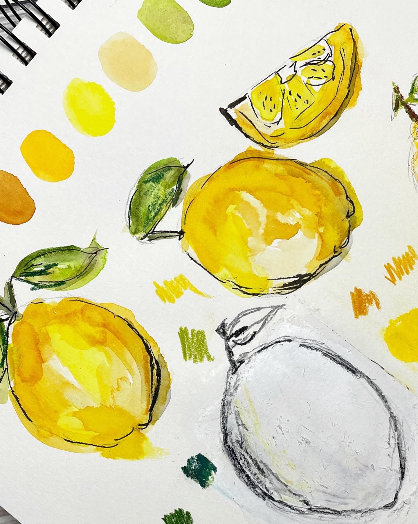 Loose Lemon Sketches with Watercolor and Pencil Marks