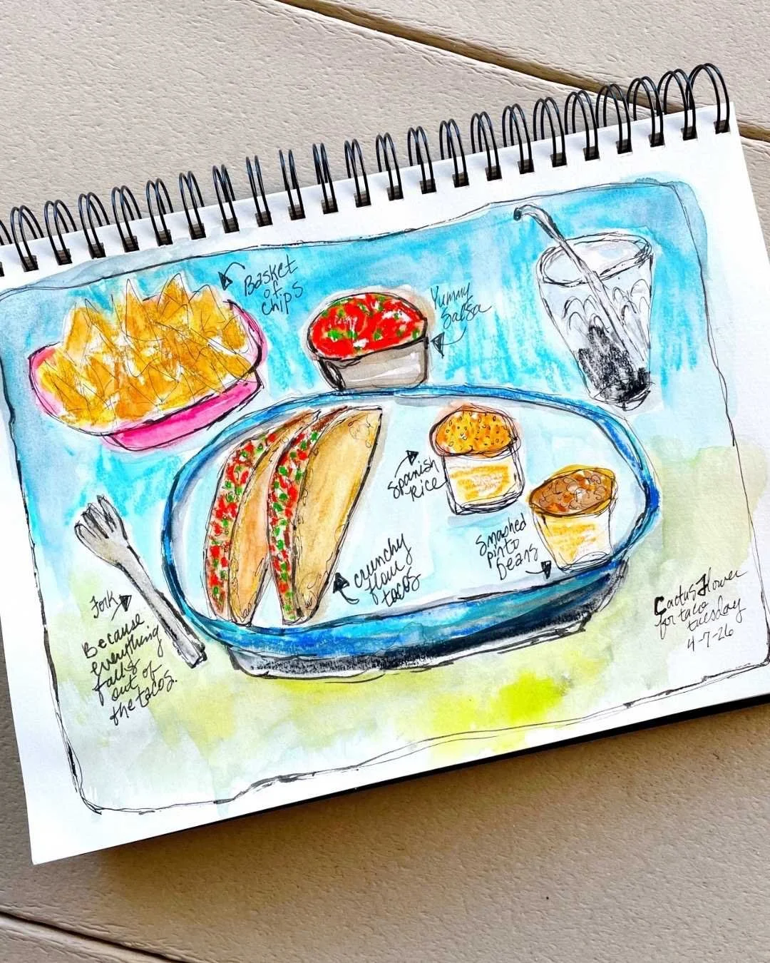 Taco Tuesday Sketch with Watercolor and Ink Details