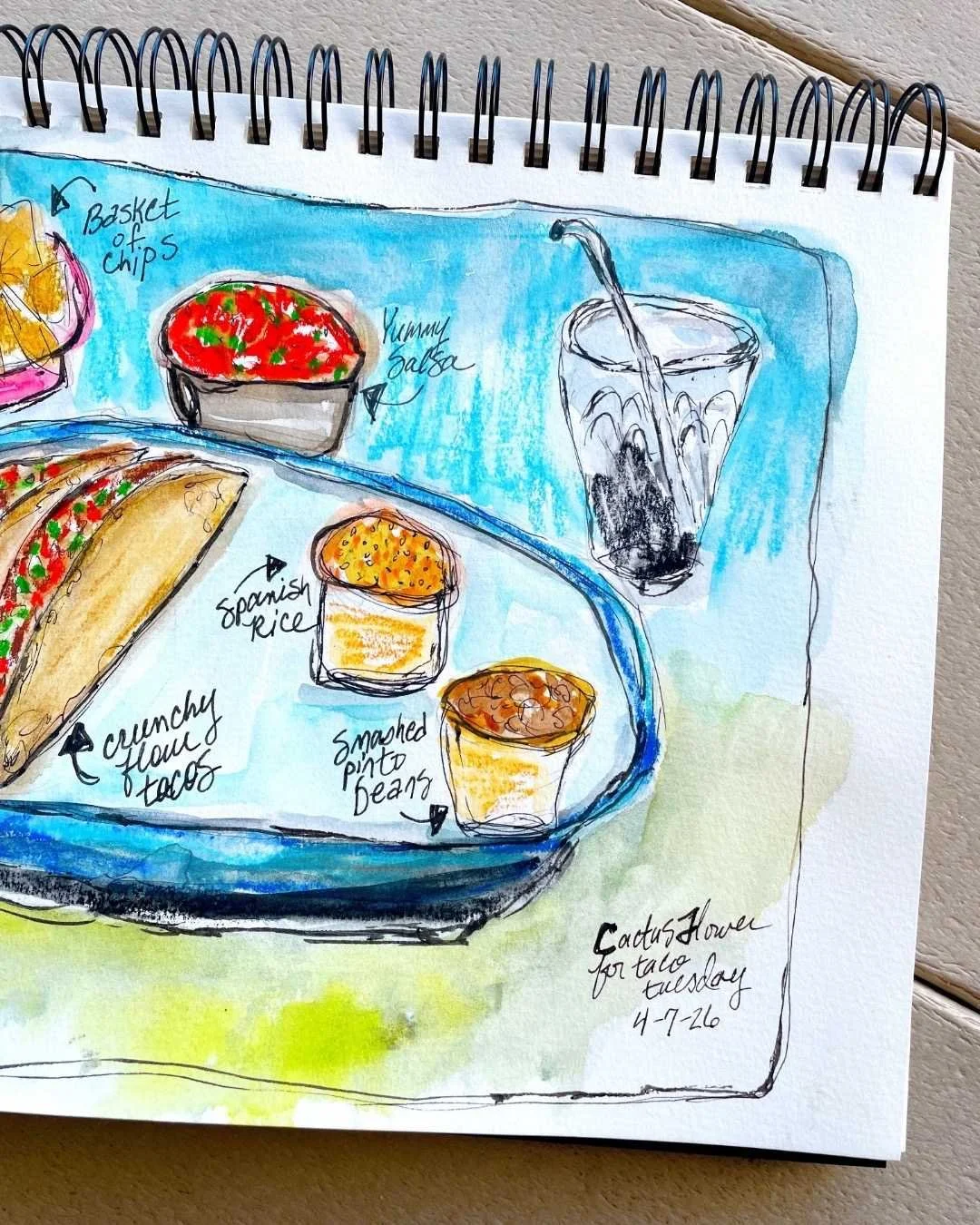 Close-Up Taco Plate Drawing with Bold Color and Line