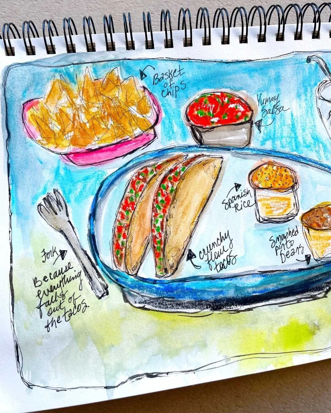 Taco Sketch Detail with Sides and Drink Study