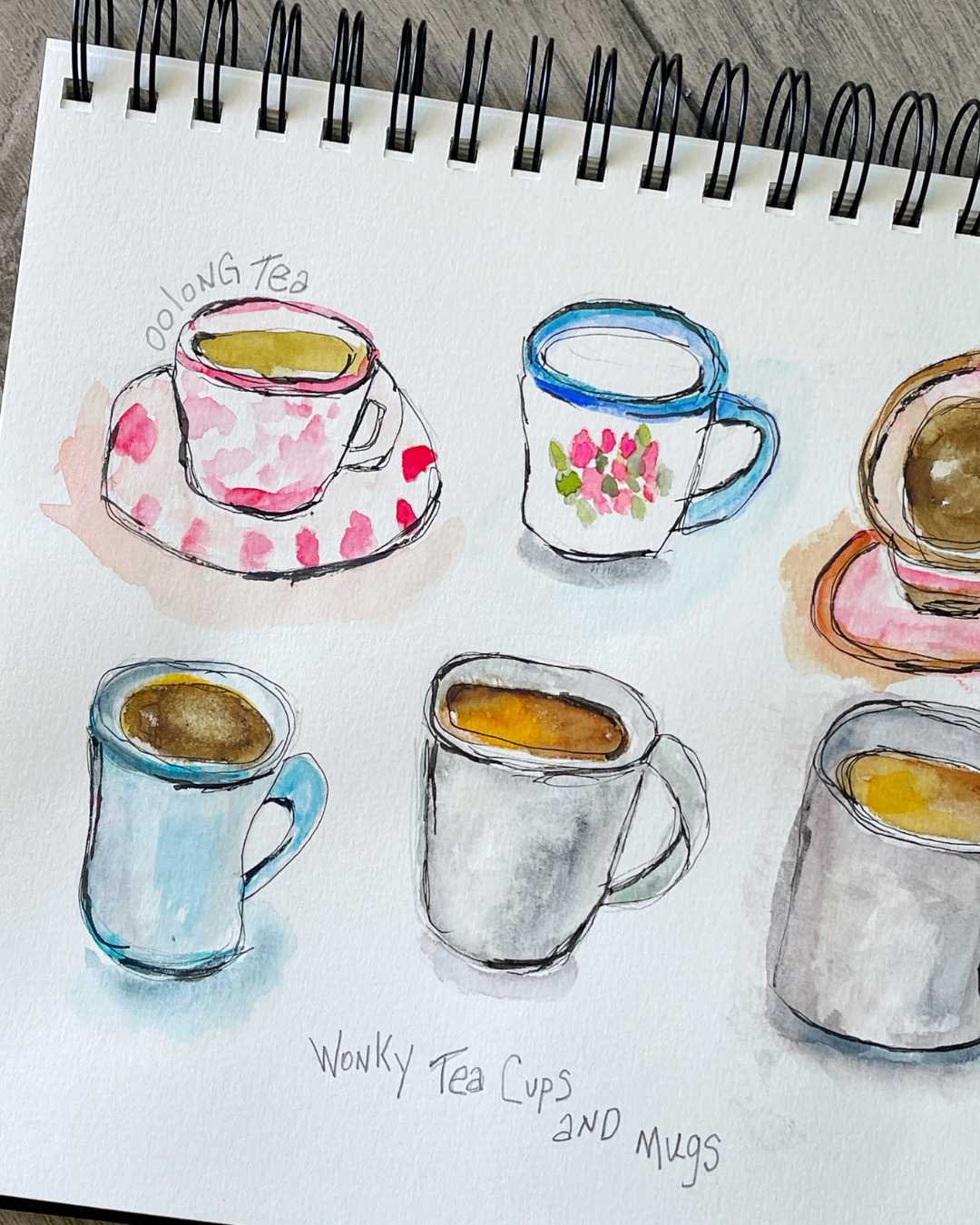 Tea Cup Studies with Loose Lines and Soft Color