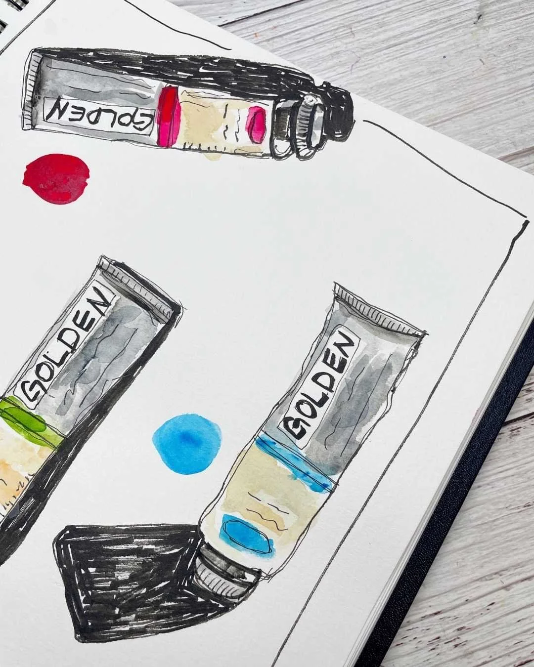 Loose Ink Sketches of Paint Tubes with Color Swatches