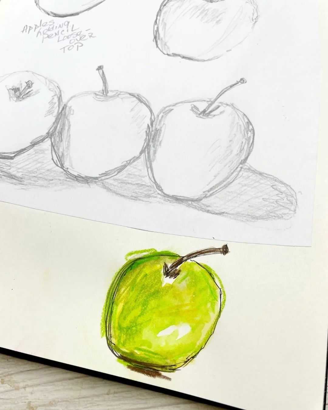Apple sketches for Day 52. I did the pencil sketches and the pages looked so plain I had to add some colorful ones, too. 🍎🍏

100 Days of Creative Drifting: a Sketching Practice #dothe100dayproject #sketchbook #sketching #artjournal #mixedmedia