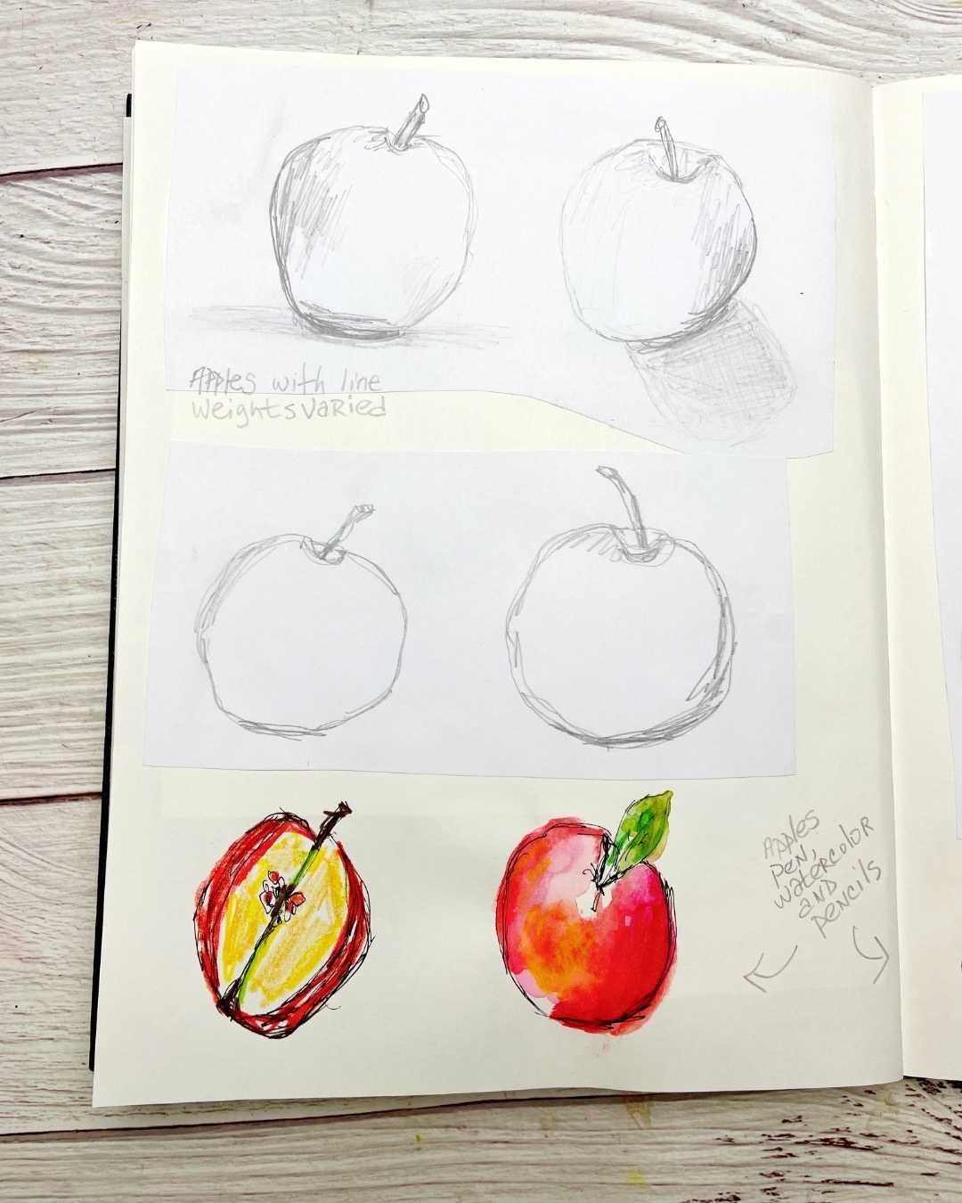 Apple Sketch Studies with Pencil and Watercolor