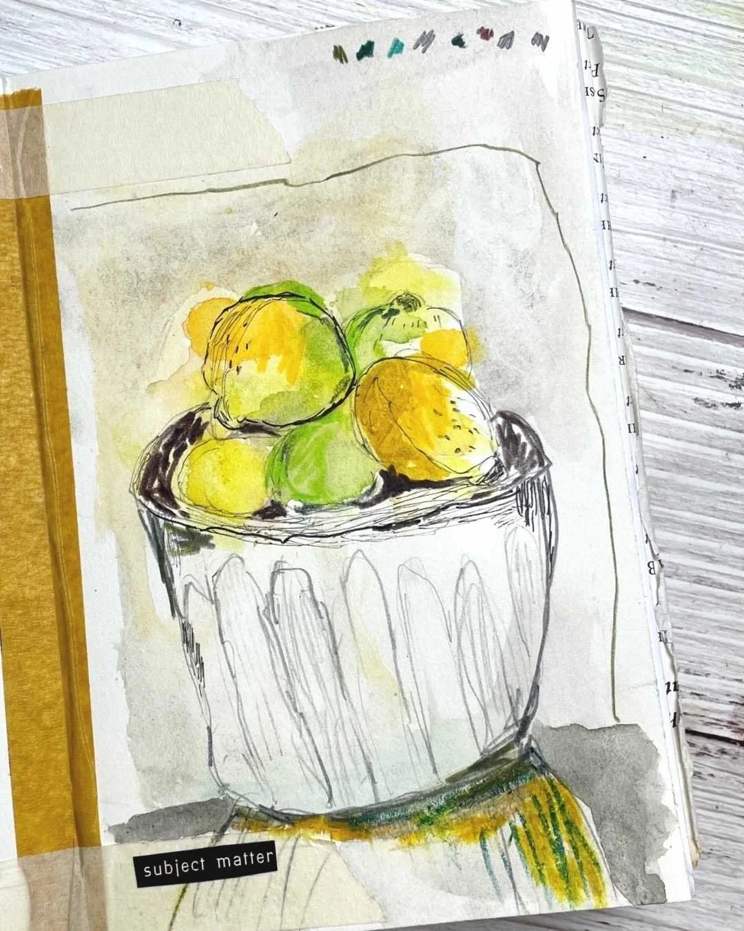 Fruit Bowl Painting with Ink and Watercolor