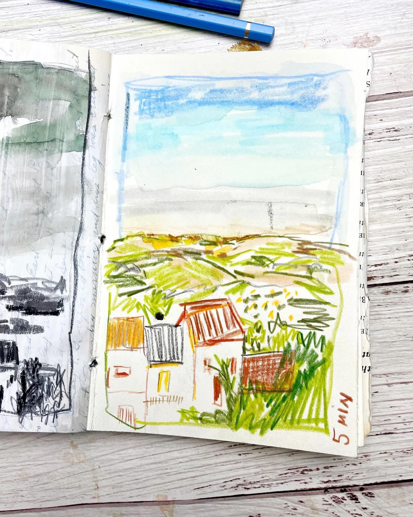 Quick sketch play with crayons, pencils, watercolor and markers with Nathalia Vel&aacute;squez @puapualena via her Patreon live session - Day 60.

100 Days of Creative Drifting: a Sketching Practice #dothe100dayproject #sketchbook #sketching