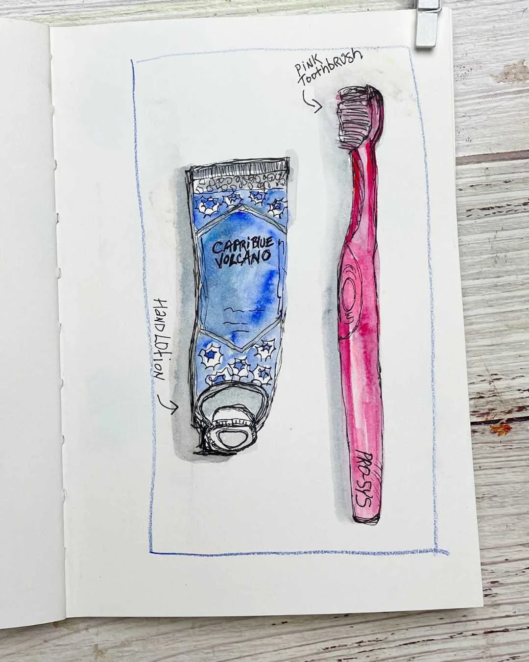 Toothbrush and Toothpaste Sketch in Mixed Media