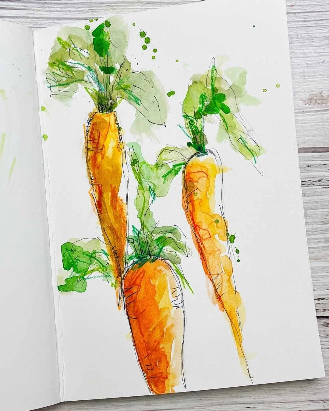 Loose Watercolor Carrot Sketch with Ink Details
