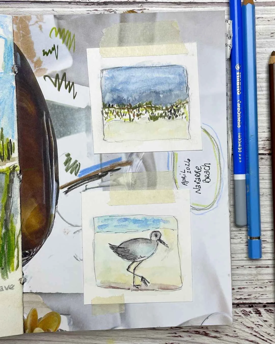 Tiny Landscape Painting with Moody Blue Spring Sky