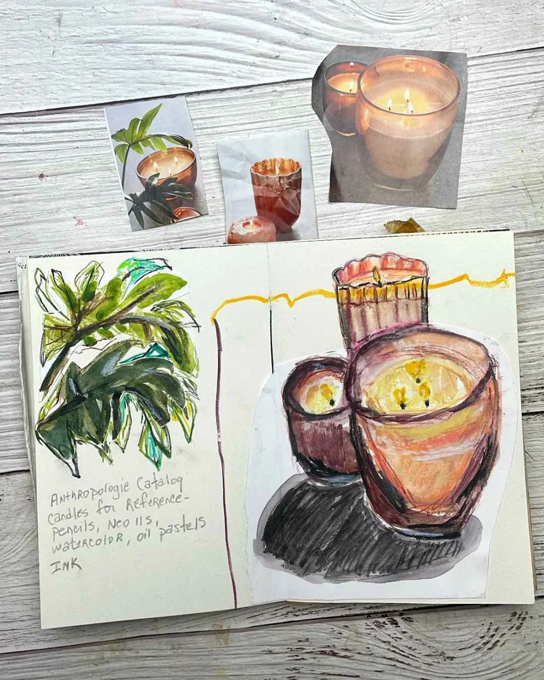 Glowing Candle Sketches with Layered Mixed Media Texture