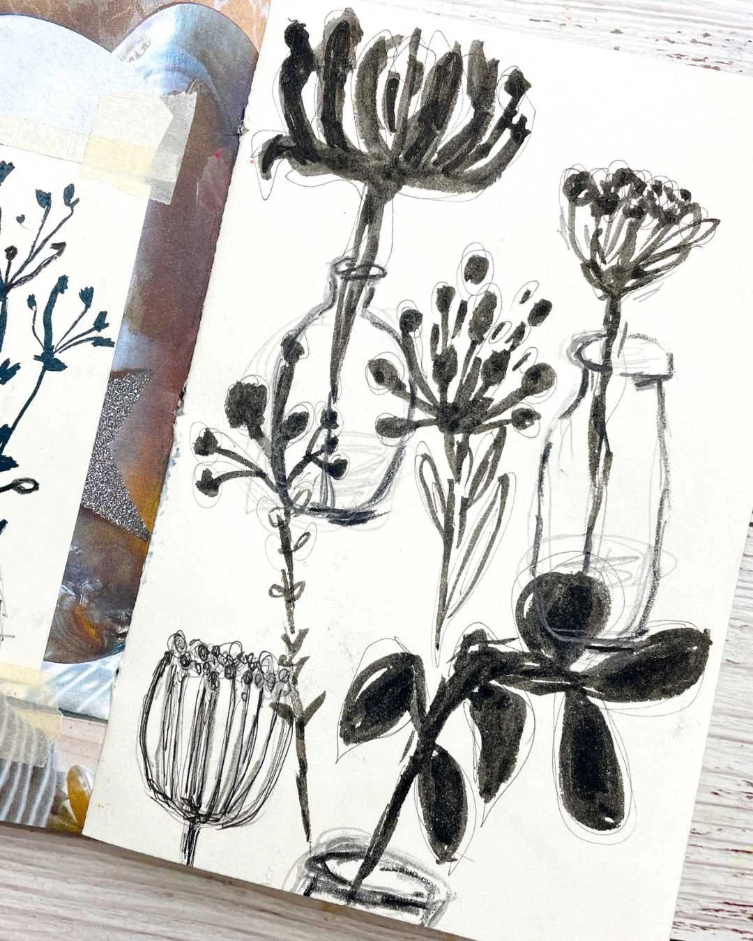 Monochrome Floral Studies with Bold Botanical Line Work