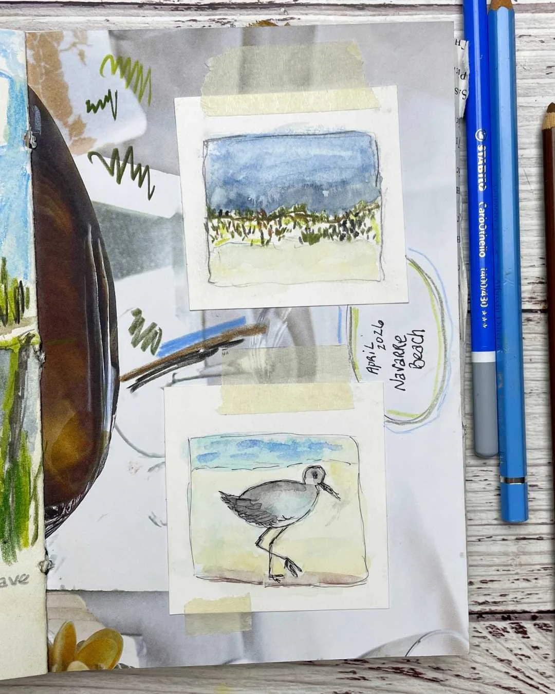 Tiny Landscape Painting with Moody Blue Spring Sky