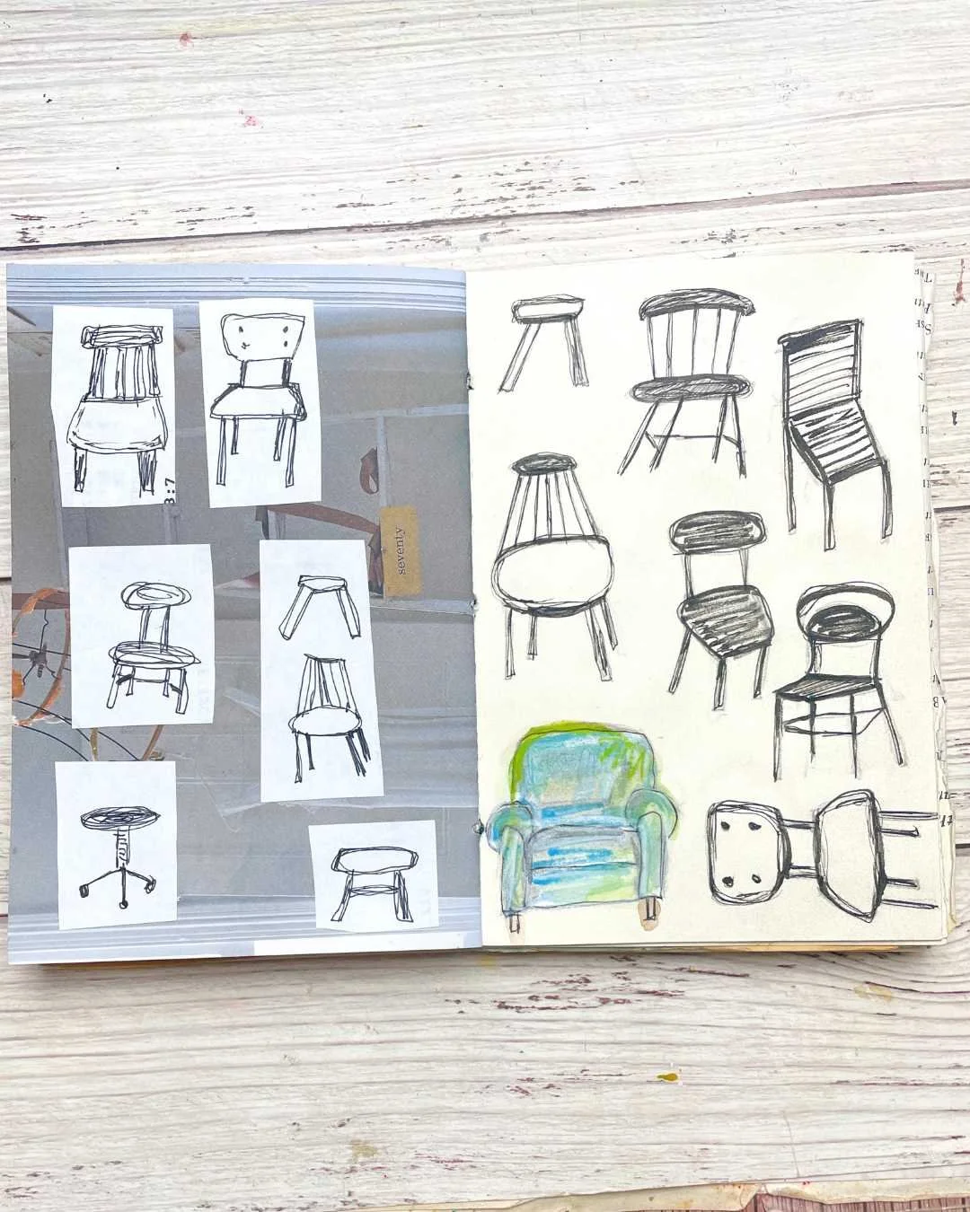 Colorful Armchair Sketch Among Minimal Furniture Studies