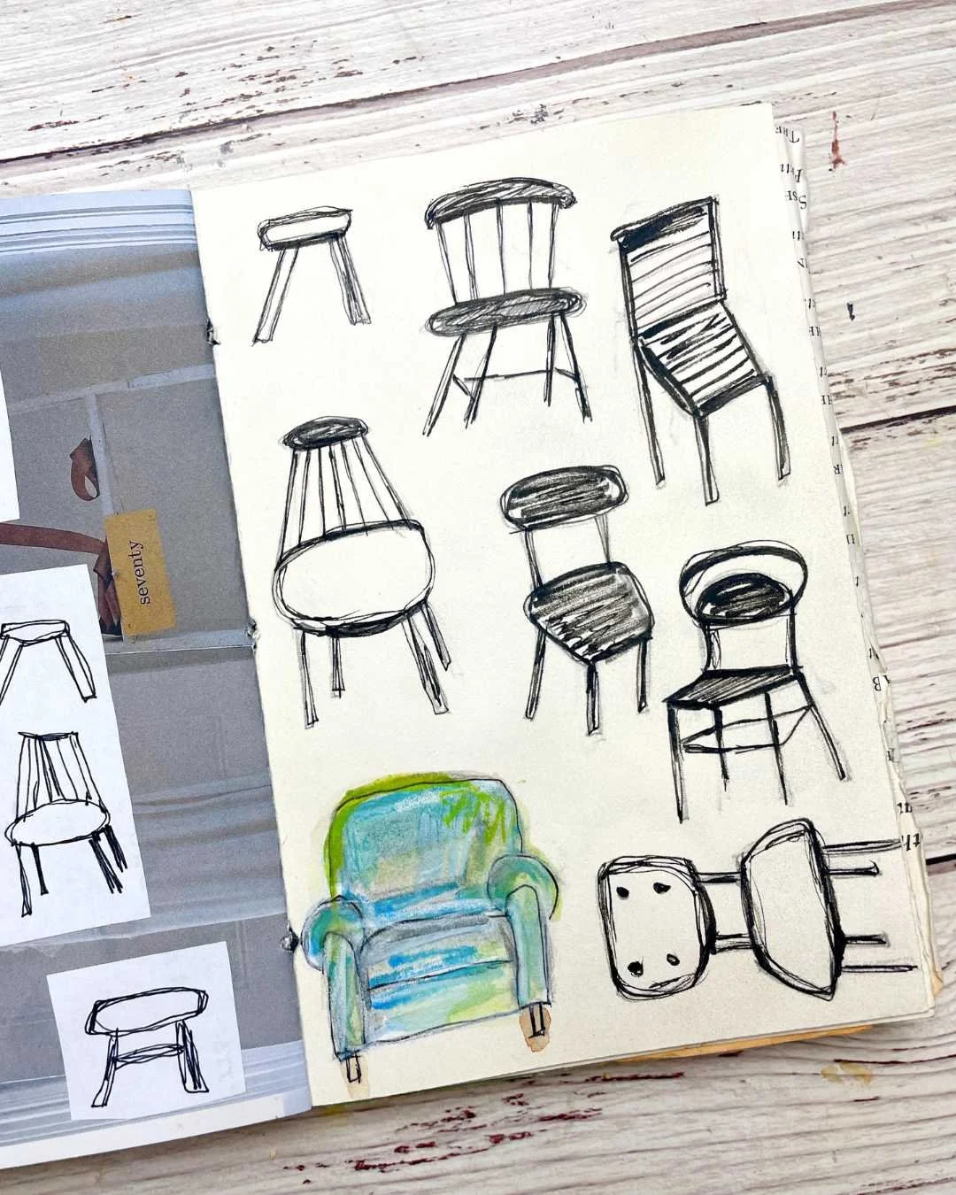 Modern Chair Drawings with Loose Ink and Sketchbook Lines