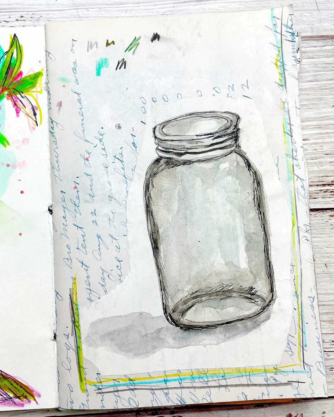 Mason Jar Still Life Sketch with Soft Gray Watercolor Washes