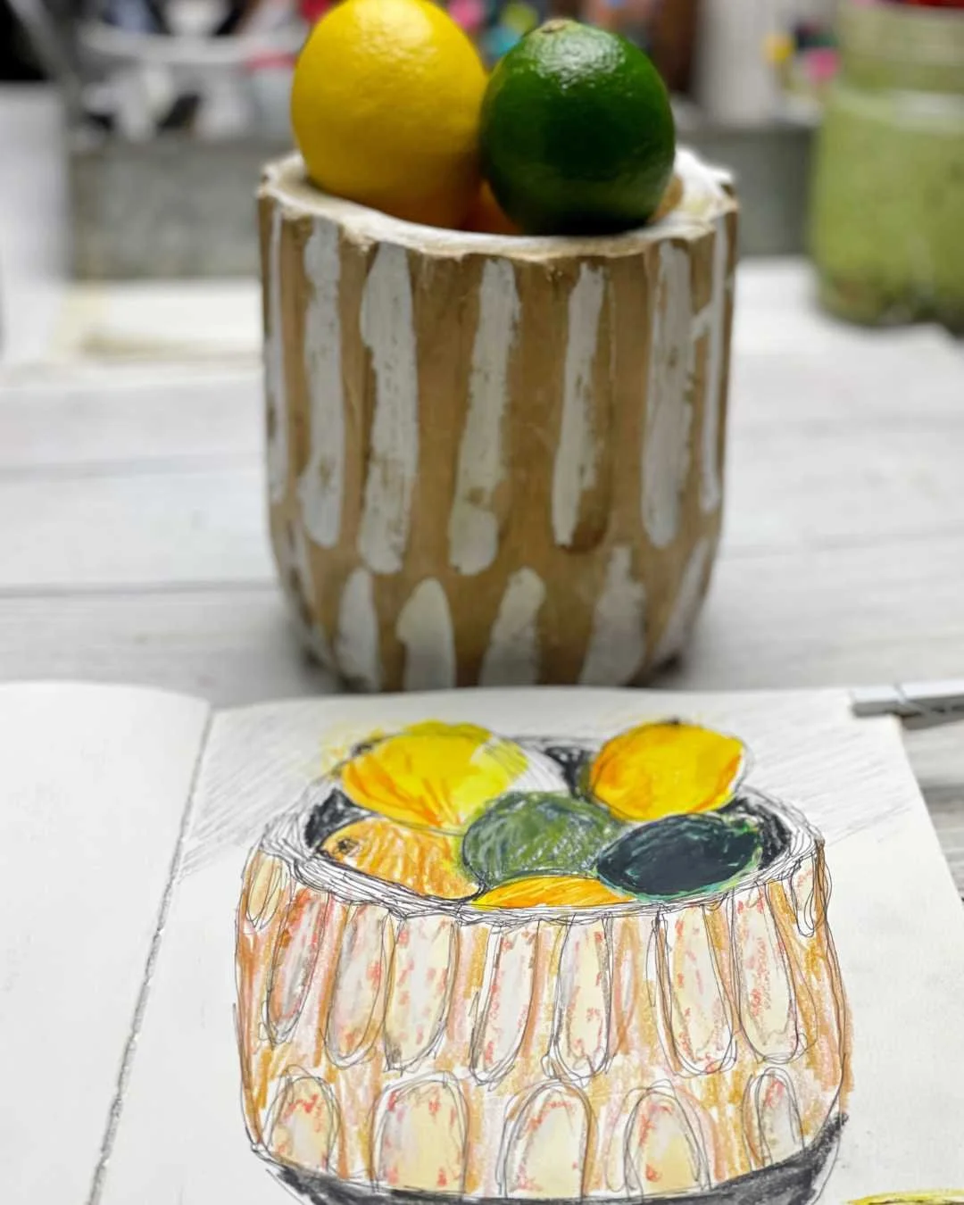 Lemon and Lime Sketchbook Study with Bold Color and Texture